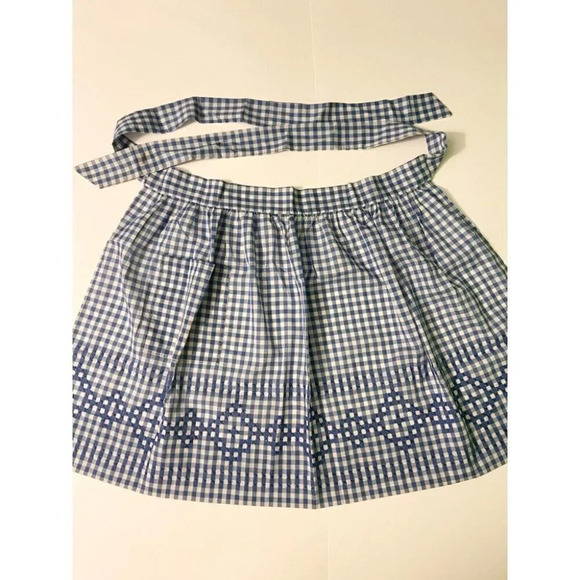 Vintage Blue and White Checkered Half Apron One Pocket 19  Inch Long Tie Back - Picture 1 of 11